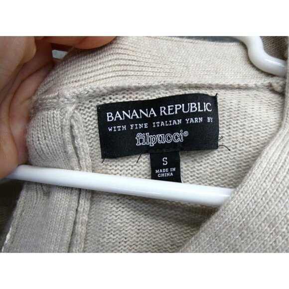 Banana Republic Filpucci Wool Cashmere Sweater Button Up Back V Neck Sz S Tan - Picture 3 of 10